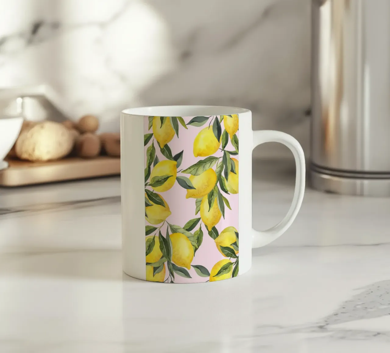 Zitrone drucken rosa, Aquarell Zitrone Poster Keramik Tasse von Bella Studio
