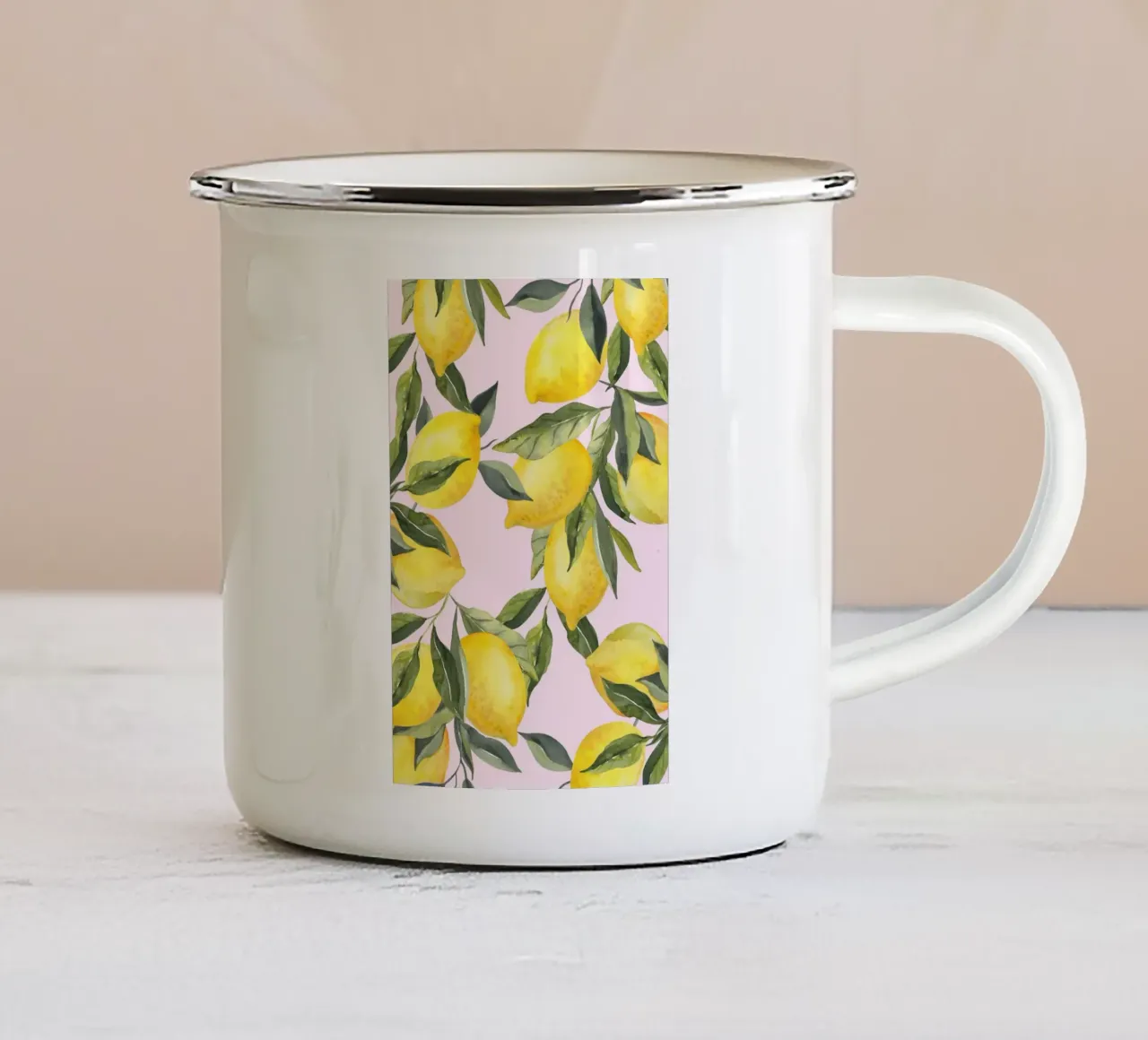Zitrone drucken rosa, Aquarell Zitrone Poster Emaille Tasse von Bella Studio