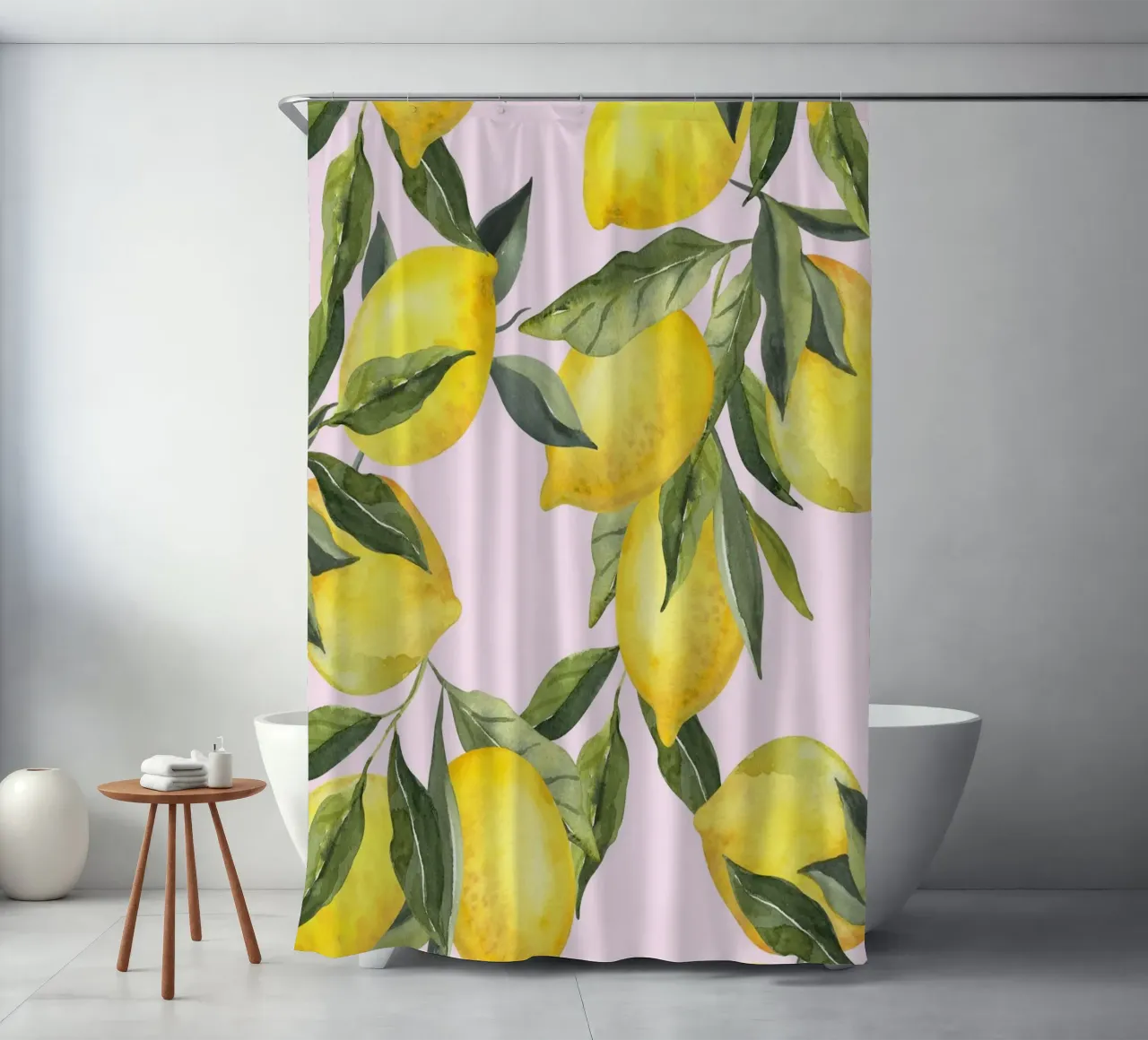 Zitrone drucken rosa, Aquarell Zitrone Poster Duschvorhang von Bella Studio