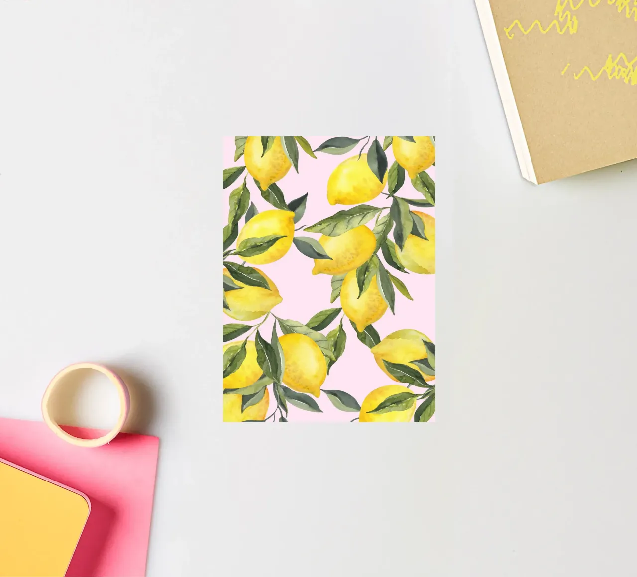 Zitrone drucken rosa, Aquarell Zitrone Poster Sticker von Bella Studio