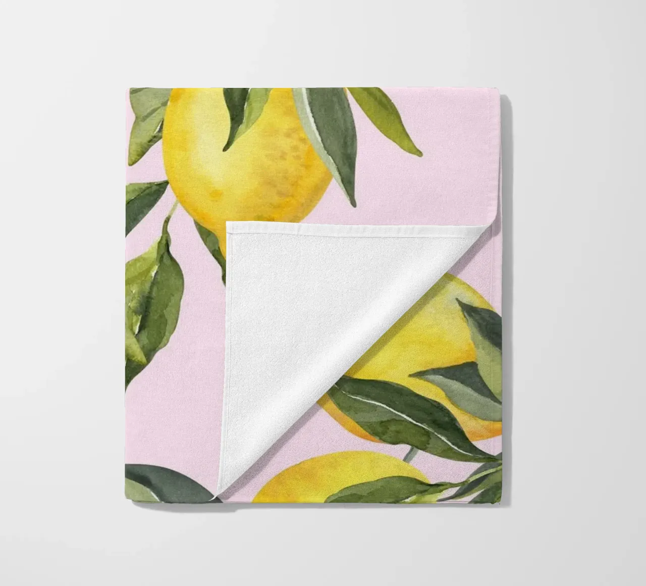 Zitrone drucken rosa, Aquarell Zitrone Poster Strandtuch von Bella Studio