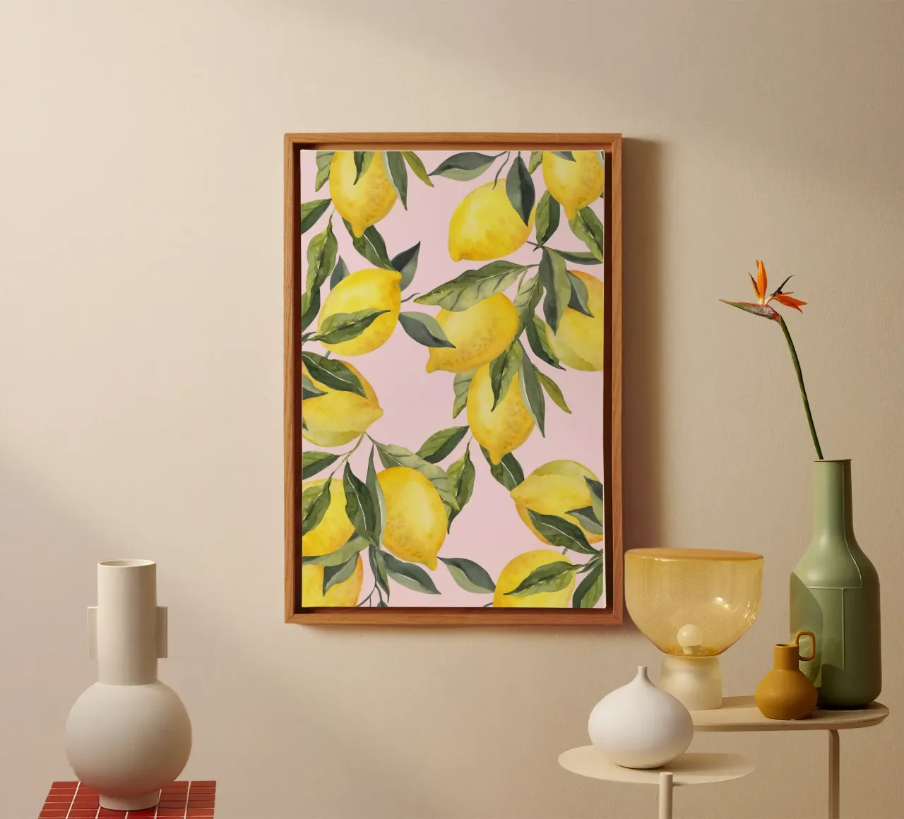 Zitrone drucken rosa, Aquarell Zitrone Poster Leinwand von Bella Studio