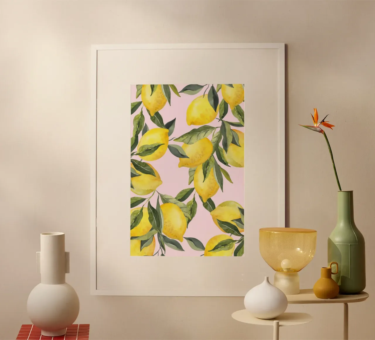 Zitrone drucken rosa, Aquarell Zitrone Poster Hahnemühle von Bella Studio