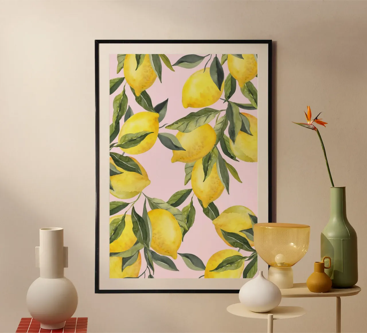 Zitrone drucken rosa, Aquarell Zitrone Poster Hahnemühle von Bella Studio