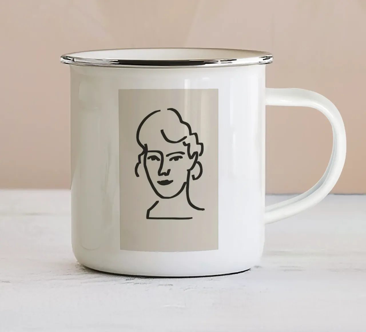 Ritratto candido in line art 6 tazza in smalto da Little Dean