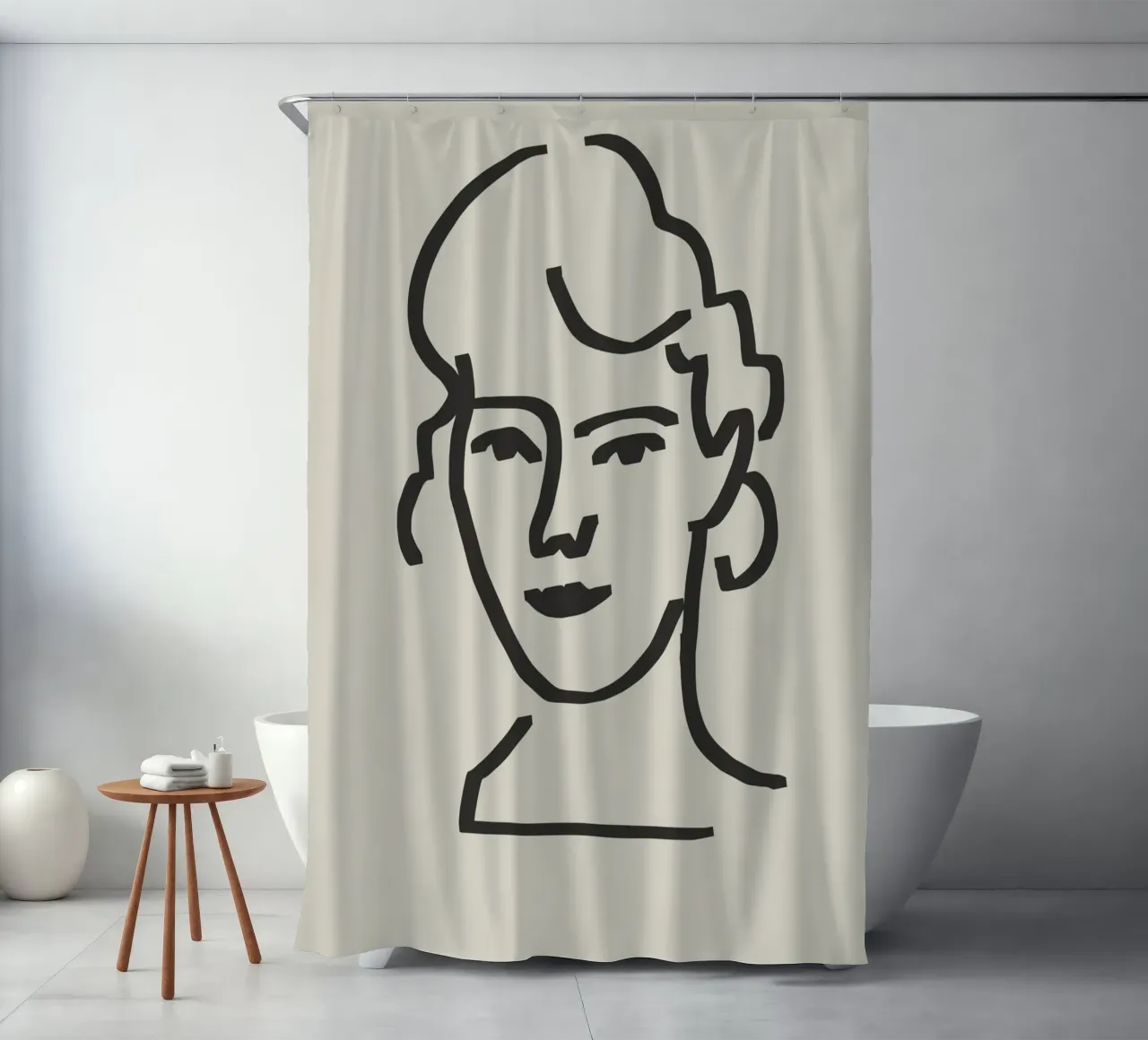 Line art candid portrait 6 shower curtain by Little Dean