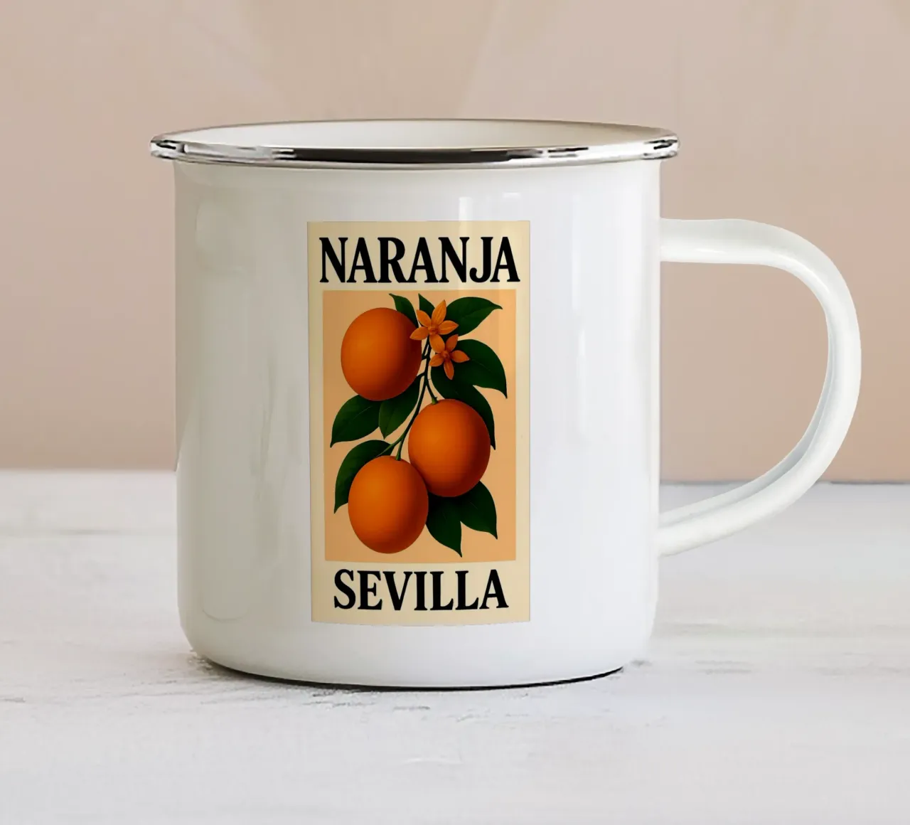 Stampa botanica d'epoca in arancio di Siviglia tazza in smalto da inspirational quote