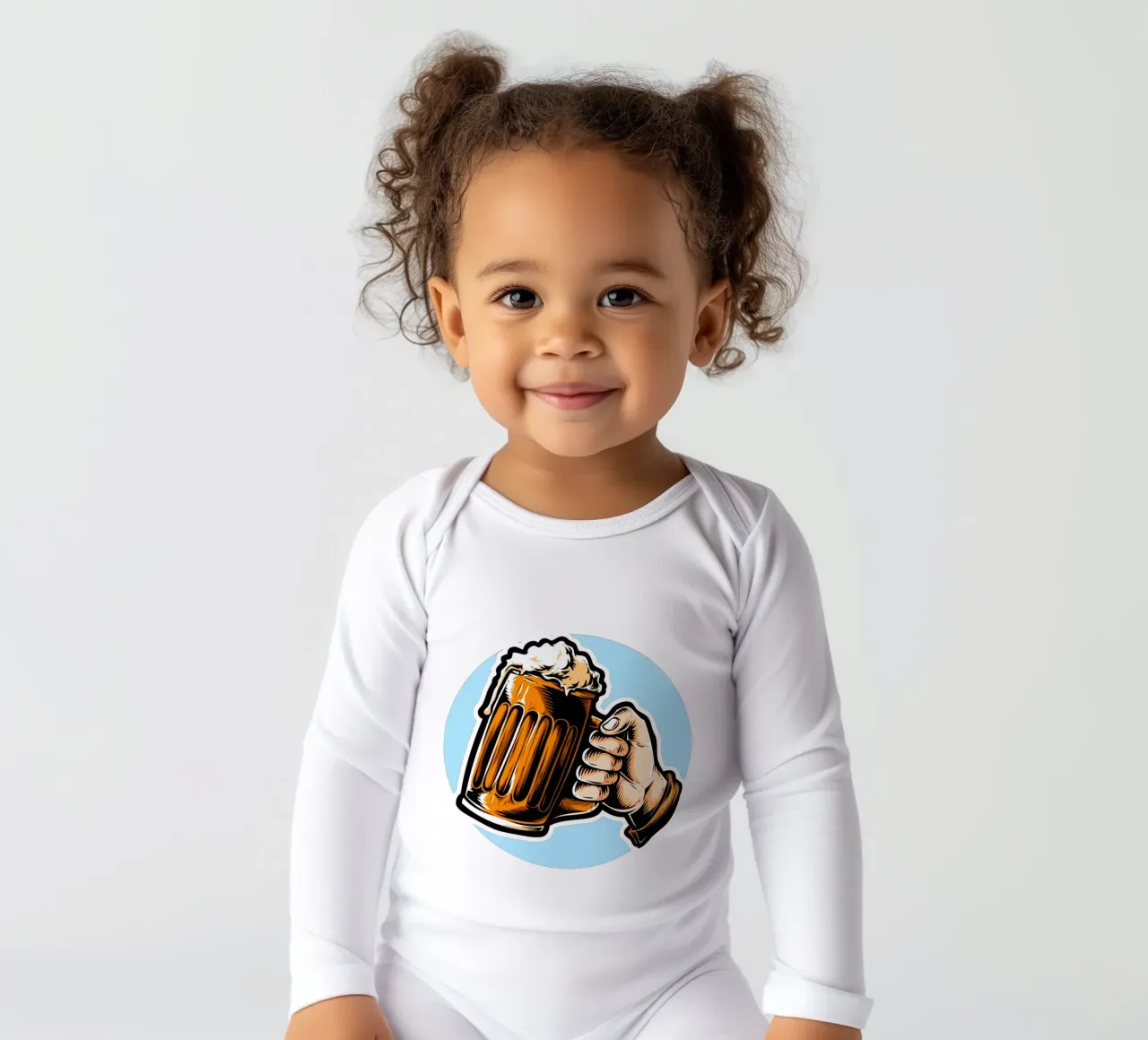 Drinking Beer With Me Artwork long-sleeve baby romper by Jodie Art