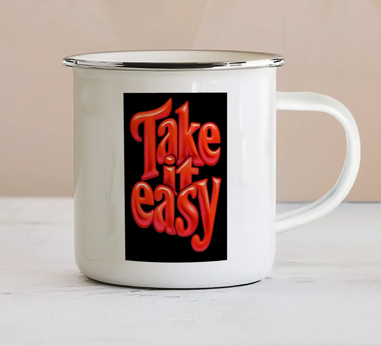 Rilassarsi e ricaricarsi: Vibrante 3D rosso lucido "Take It Easy" tazza in smalto da inspirational quote