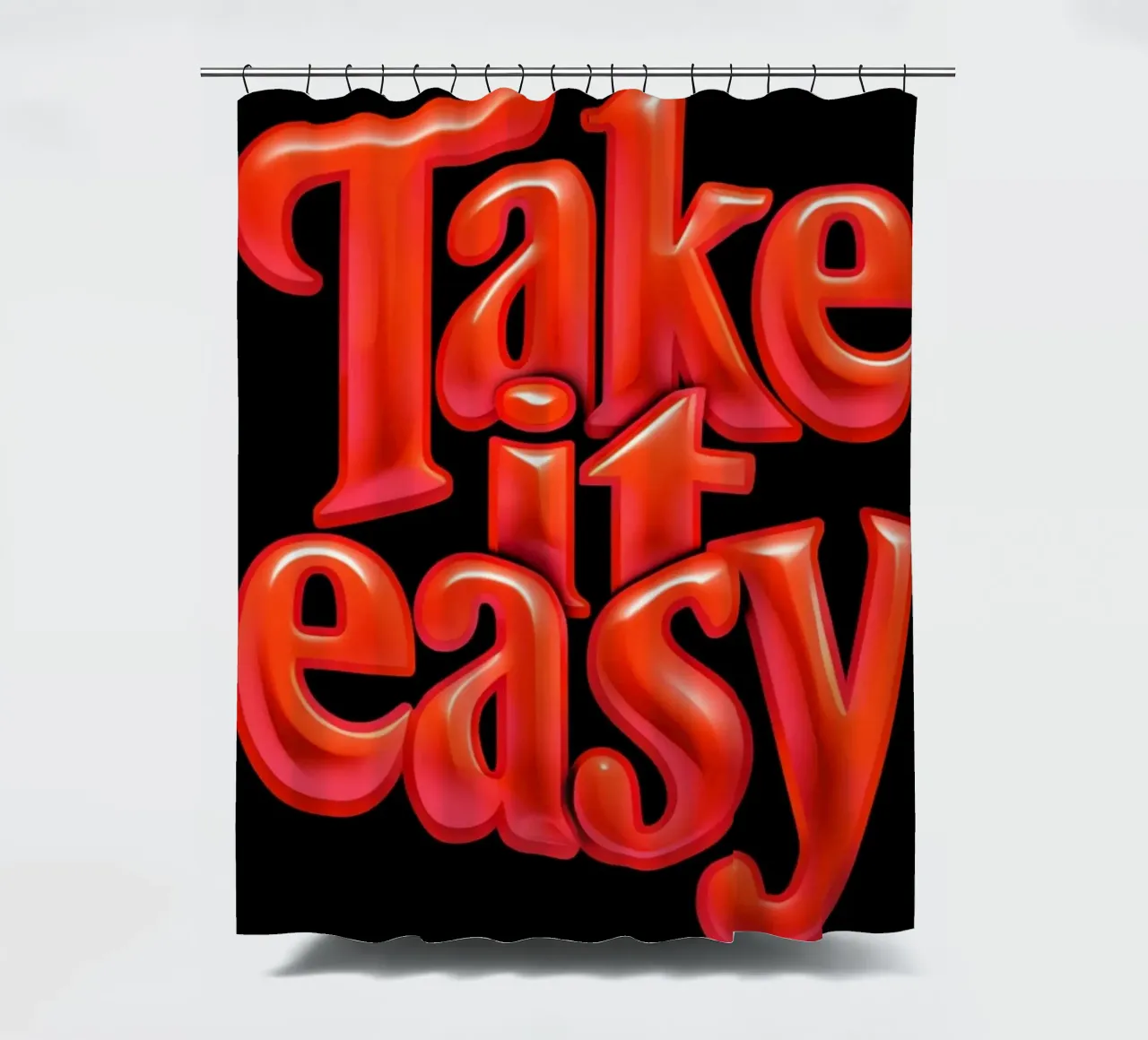 Se détendre et se ressourcer : Glossy 3D rouge vibrant "Take It Easy" (Détendez-vous) rideau de douche de inspirational quote