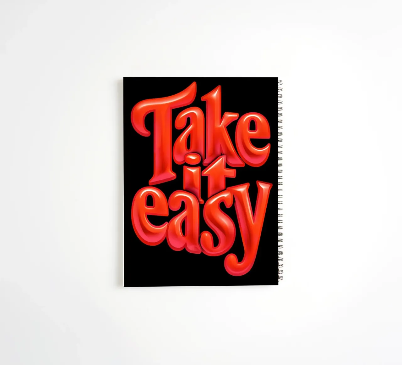 Relax & Recharge: Vibrant 3D Red Glossy "Take It Easy" spiral notebook by inspirational quote