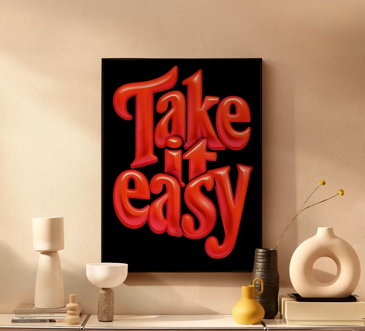 Rilassarsi e ricaricarsi: Vibrante 3D rosso lucido "Take It Easy" plexiglass da inspirational quote