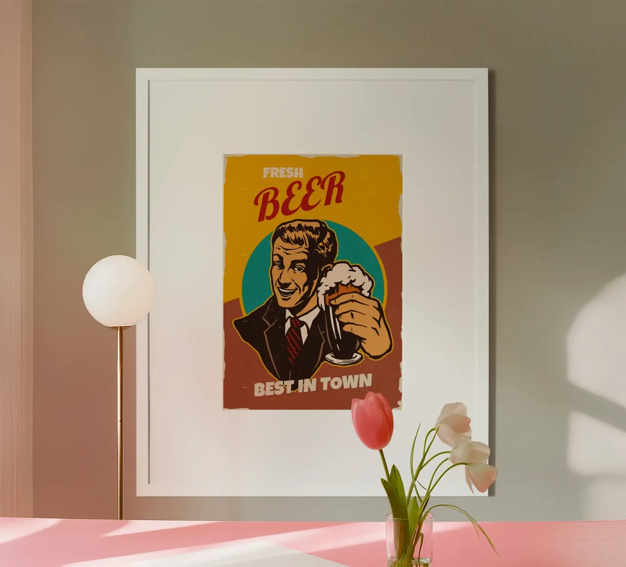 L'opera d'arte della migliore birra della città poster con telaio in legno da Jodie Art