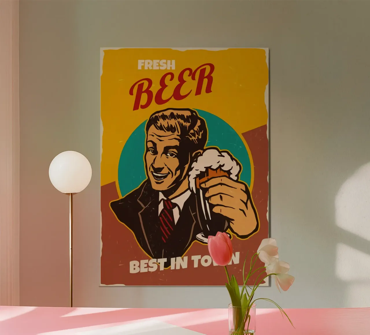 L'opera d'arte della migliore birra della città poster con telaio in legno da Jodie Art