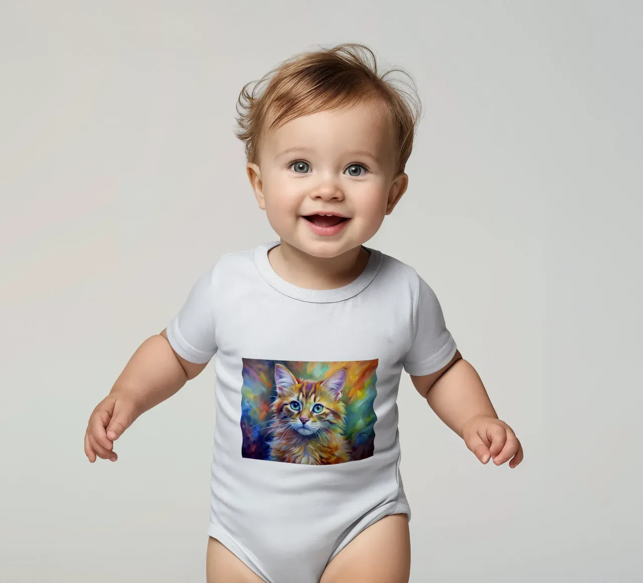 Gatto in acquerello body neonato maniche corte da Point and Art