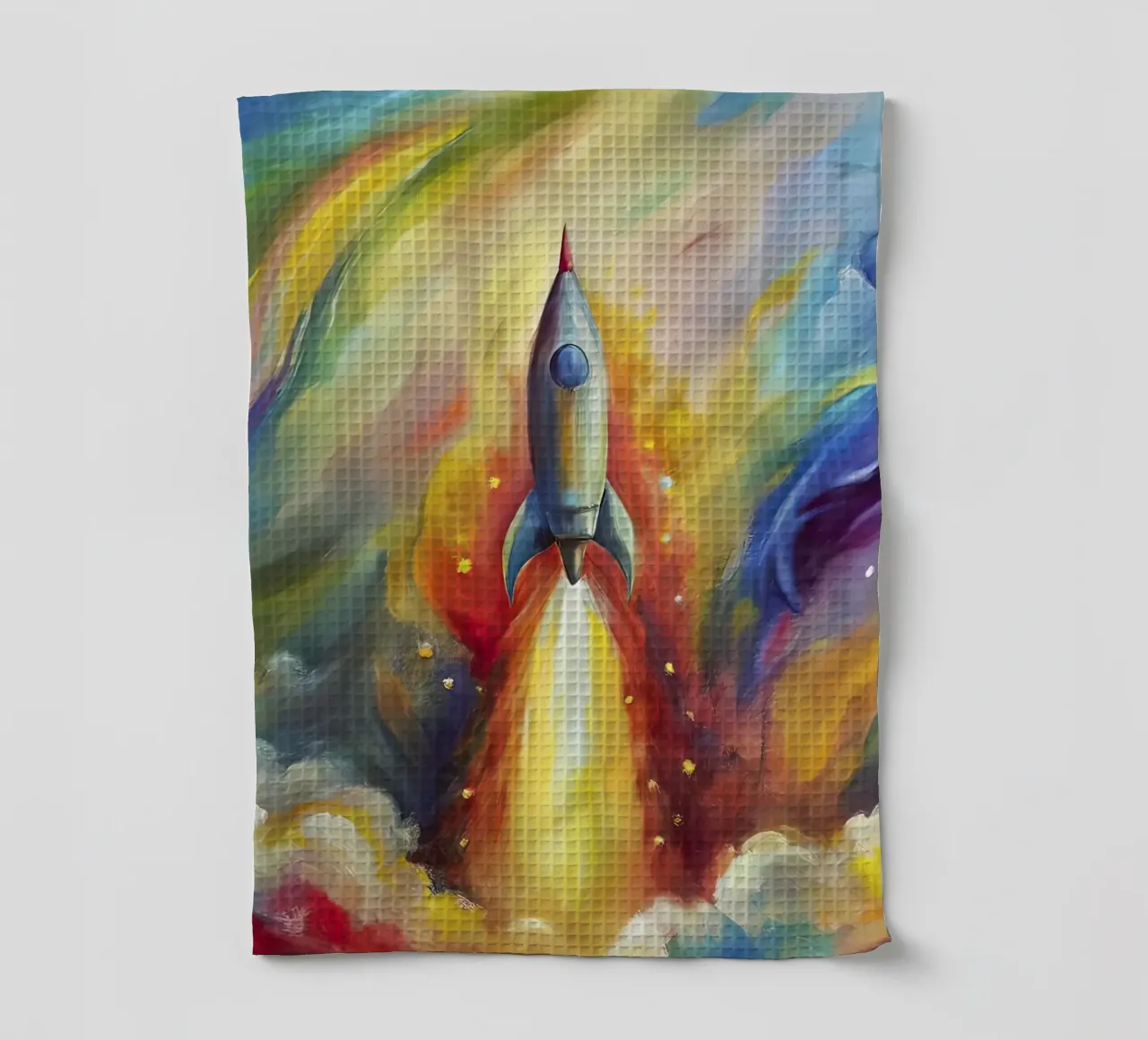 space rocket tea towel by 🐹 BABY ART PRINTS