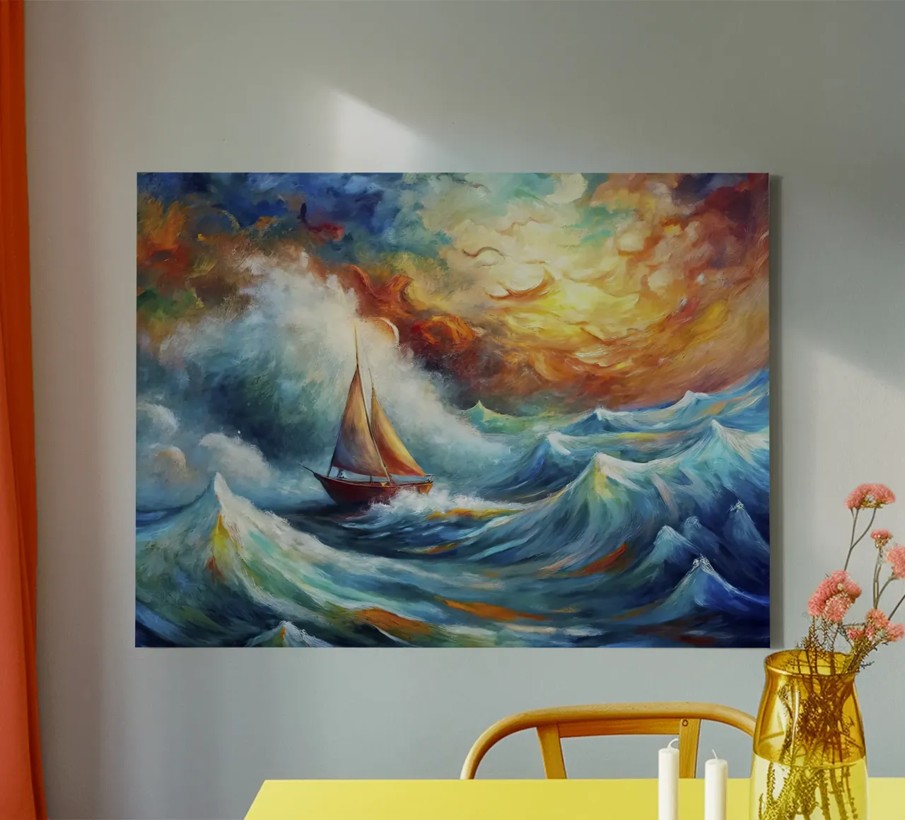Voilier dans la tempête toile avec Caisse américaine de 🎨 Point and Art