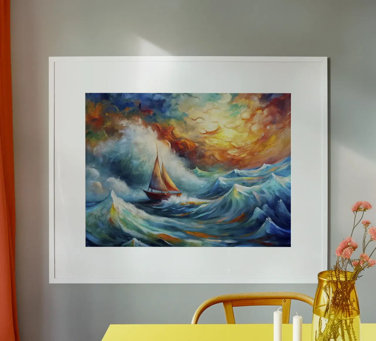 Voilier dans la tempête poster avec cadre en plastique de 🎨 Point and Art