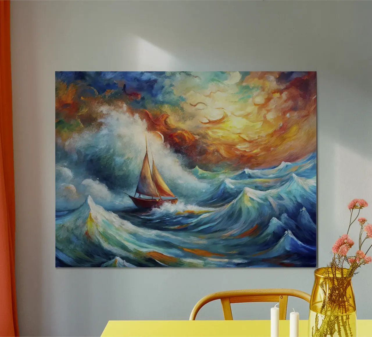 Voilier dans la tempête poster avec cadre en plastique de 🎨 Point and Art