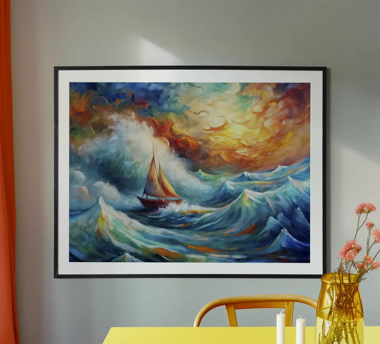 Voilier dans la tempête poster avec cadre en plastique de 🎨 Point and Art