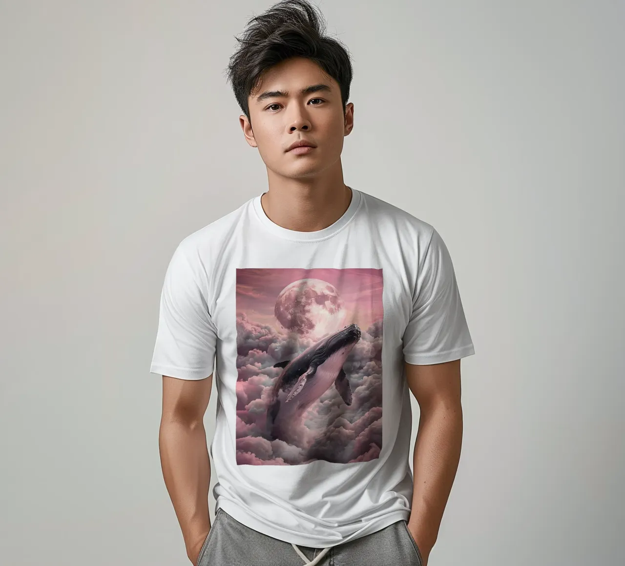 Whale in the Clouds with Moon t-shirt by 🎁 ARTVI-SHOP