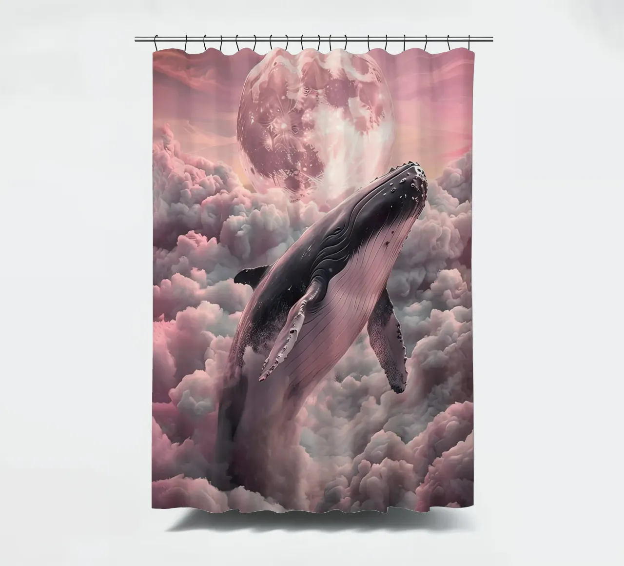 Whale in the Clouds with Moon shower curtain by 🎁 ARTVI-SHOP
