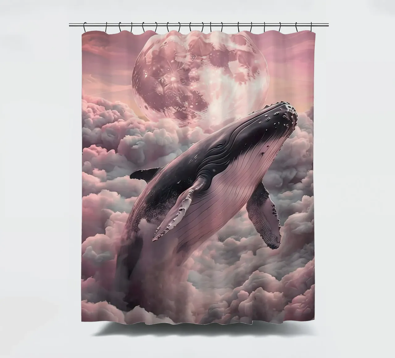 Whale in the Clouds with Moon shower curtain by 🎁 ARTVI-SHOP