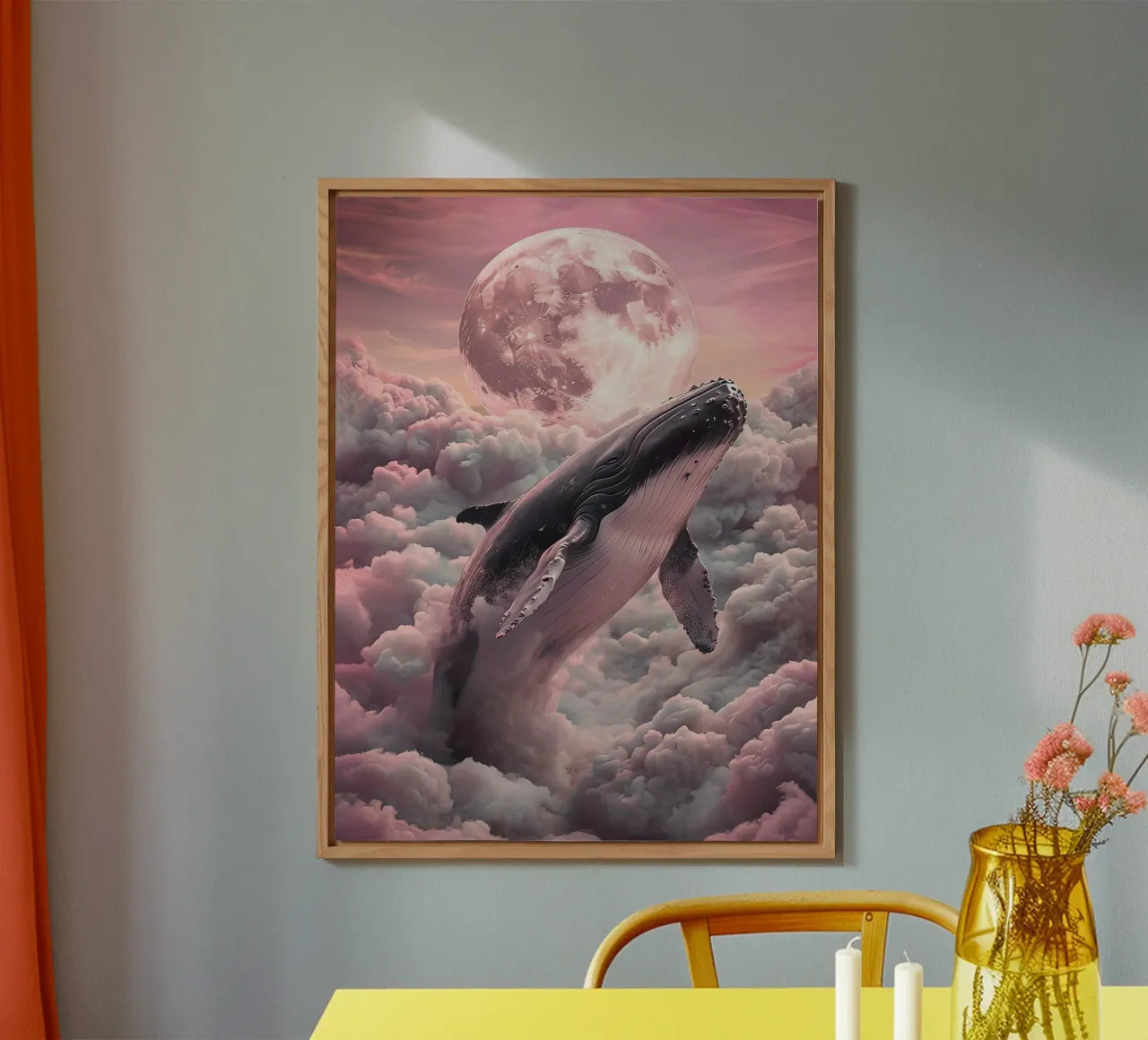 Whale in the Clouds with Moon alu-dibond by 🎁 ARTVI-SHOP
