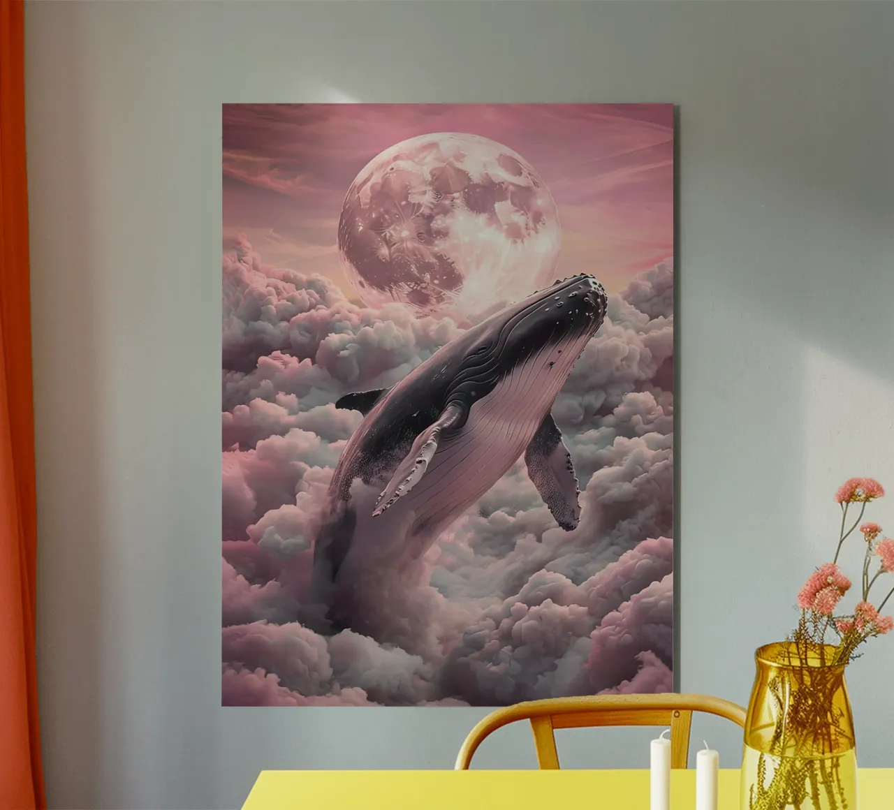 Whale in the Clouds with Moon alu-dibond by 🎁 ARTVI-SHOP