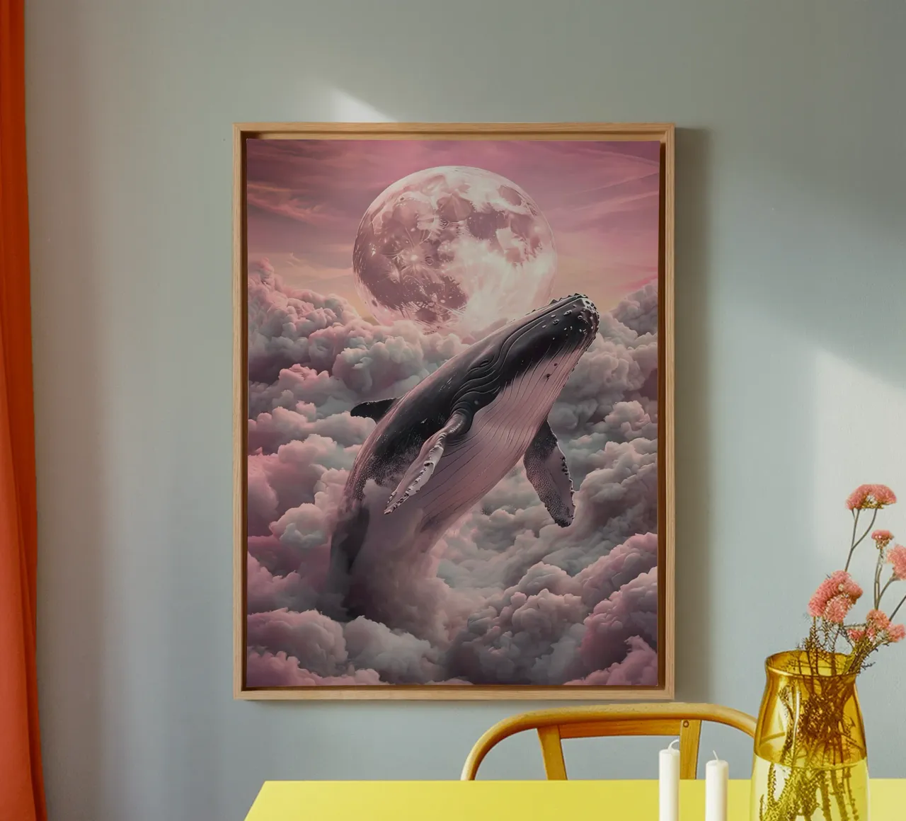 Walvis in de wolken met maan canvas met Baklijst van 🎁 ARTVI-SHOP
