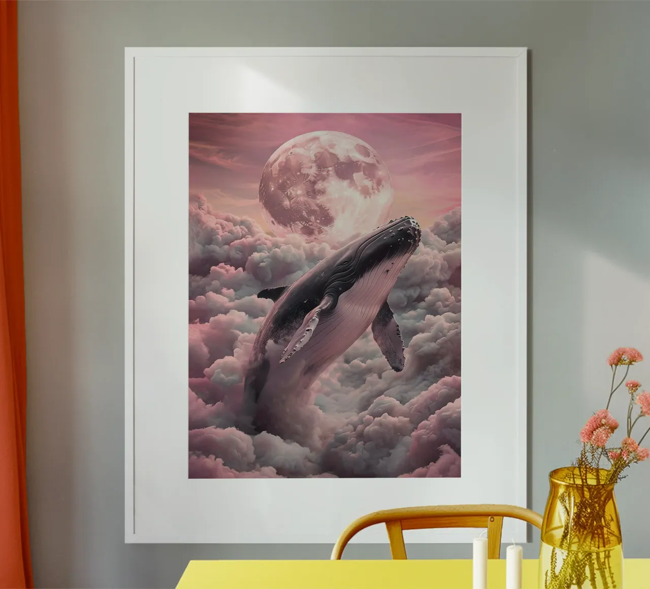 Balena tra le nuvole con la luna poster con telaio in alluminio da 🎁 ARTVI-SHOP