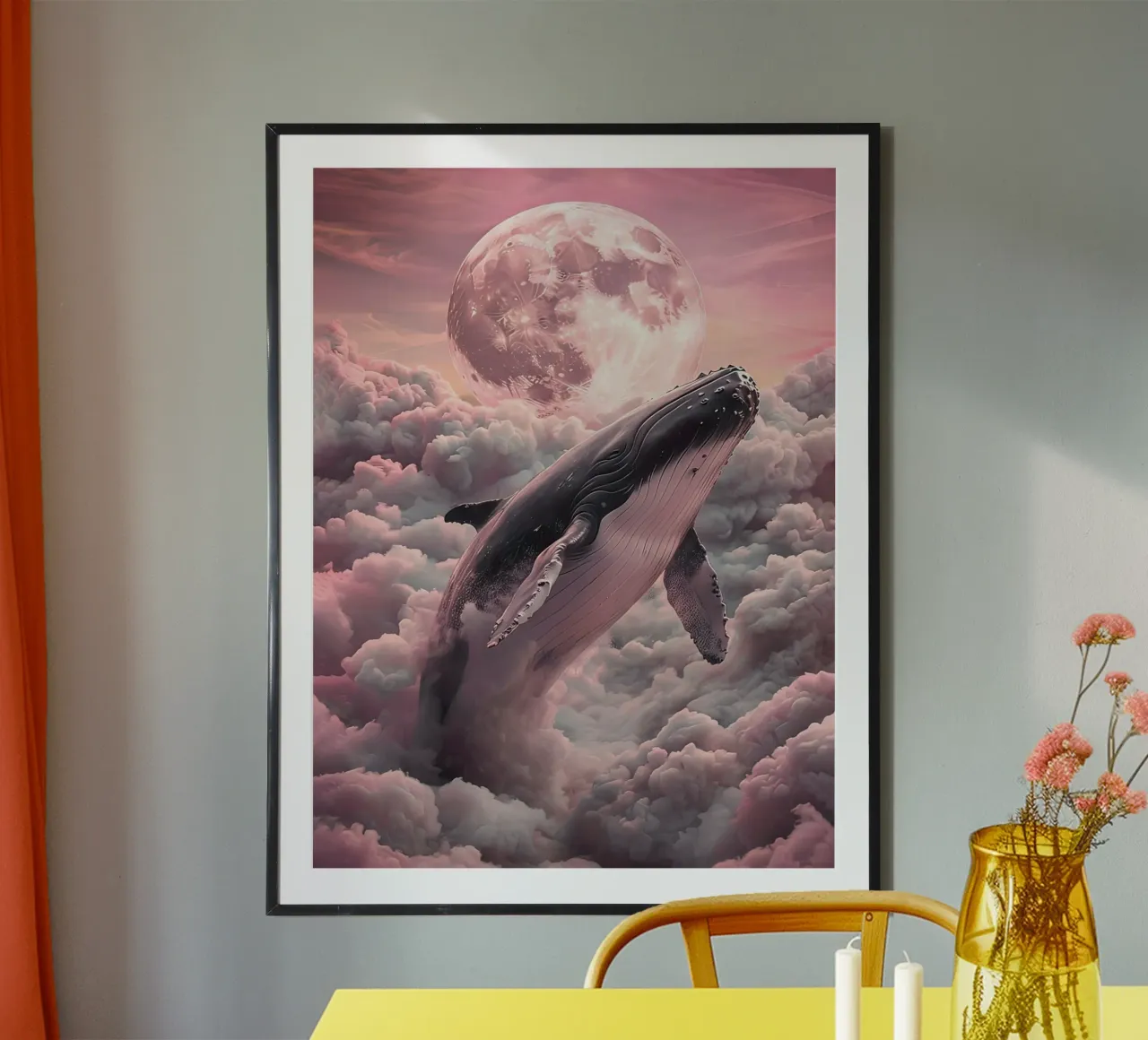 Balena tra le nuvole con la luna poster con telaio in alluminio da 🎁 ARTVI-SHOP