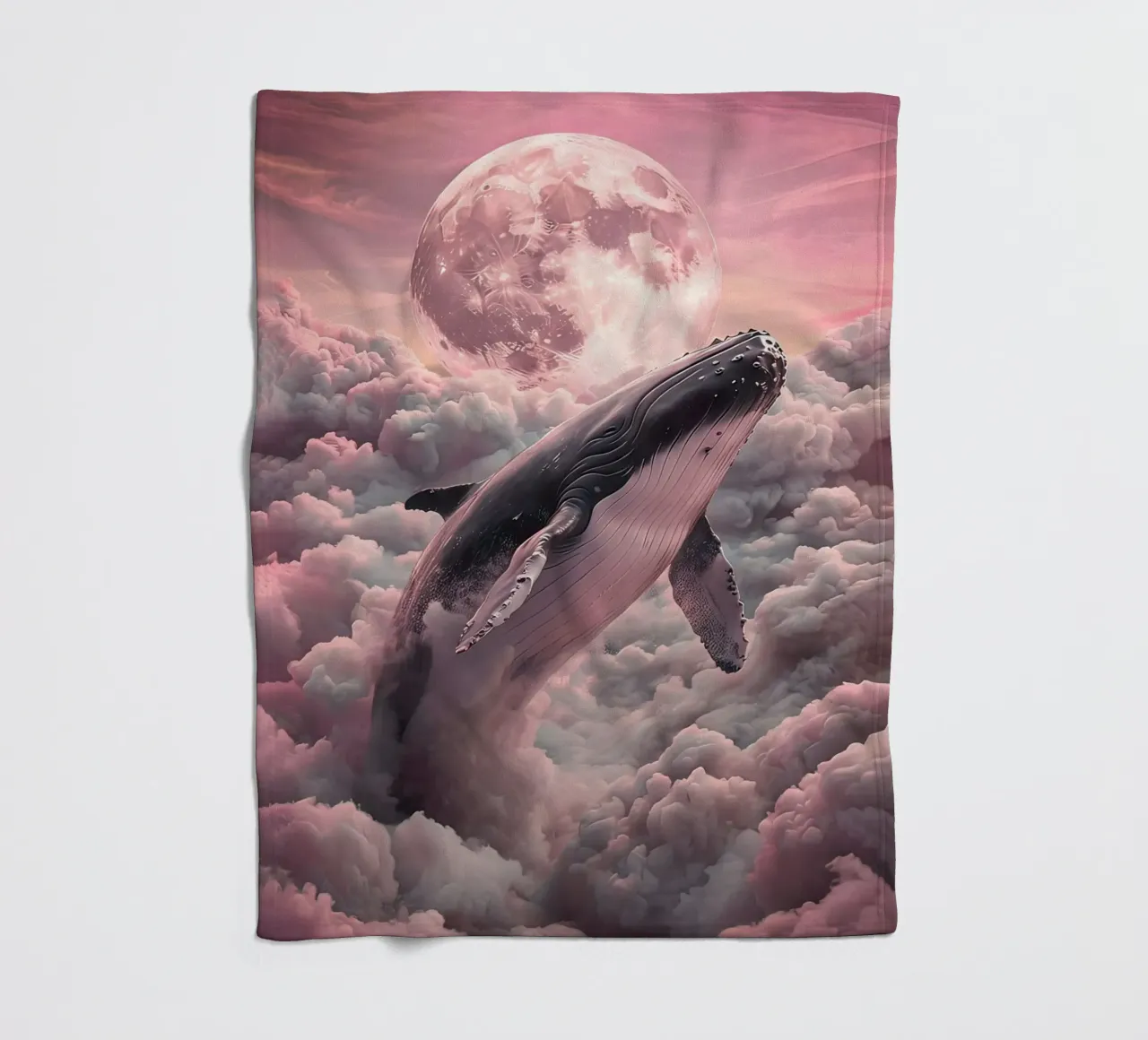 Whale in the Clouds with Moon fleece blanket by 🎁 ARTVI-SHOP