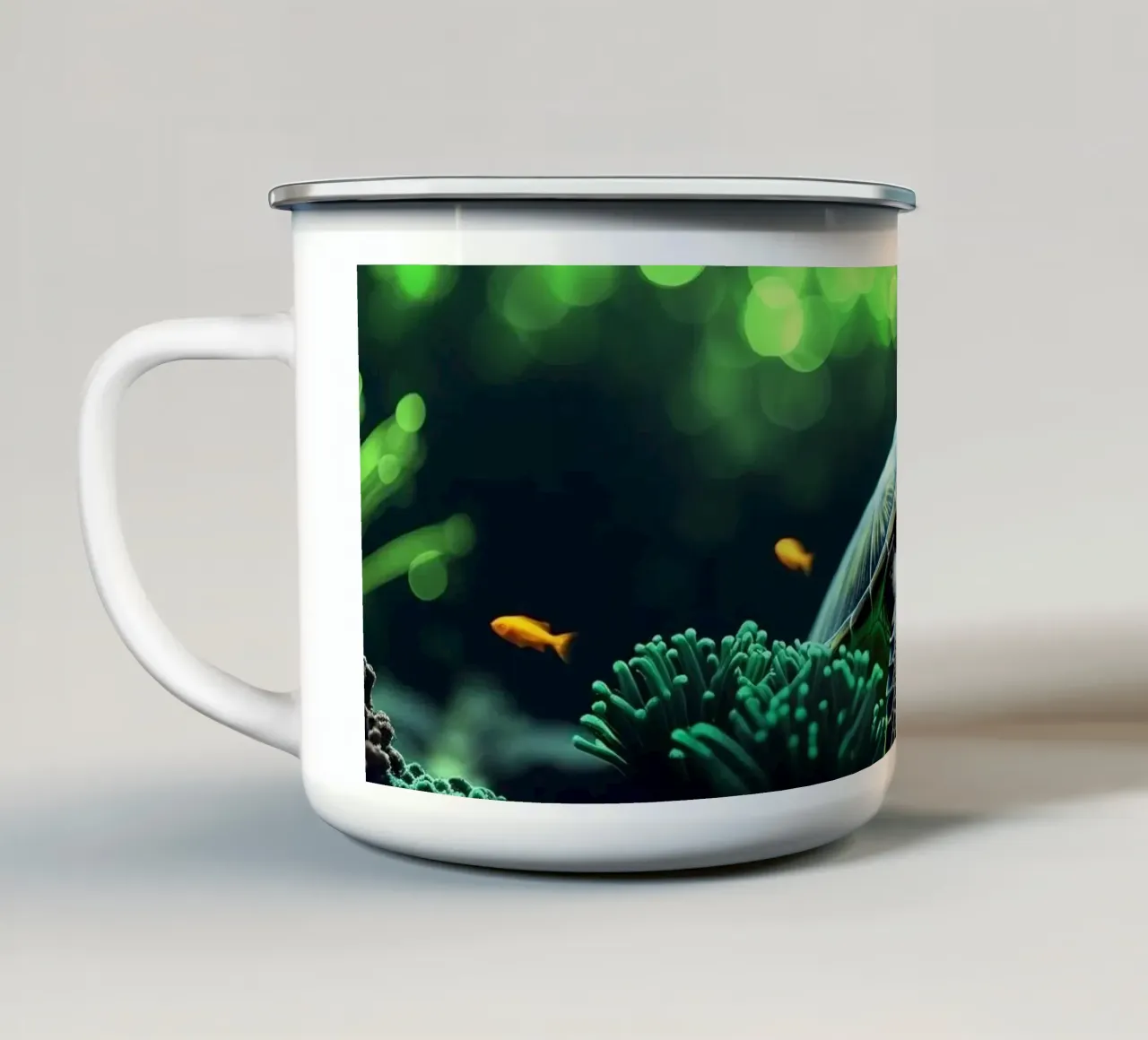 Still Waters ✦ Schildpad in smaragdgroen licht emaille mok van LUMAQUA ✦ STUDIO