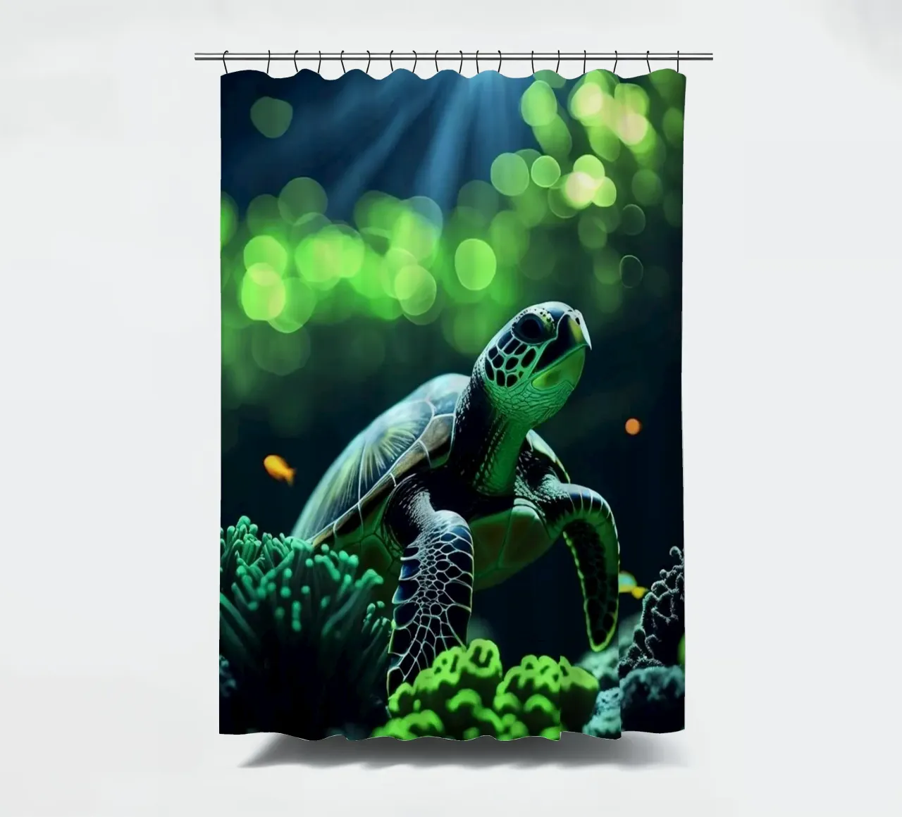 ✨🐢 Stille wateren ✦ Schildpad in smaragdgroen licht 🌙 douchegordijn van lumaquastudio