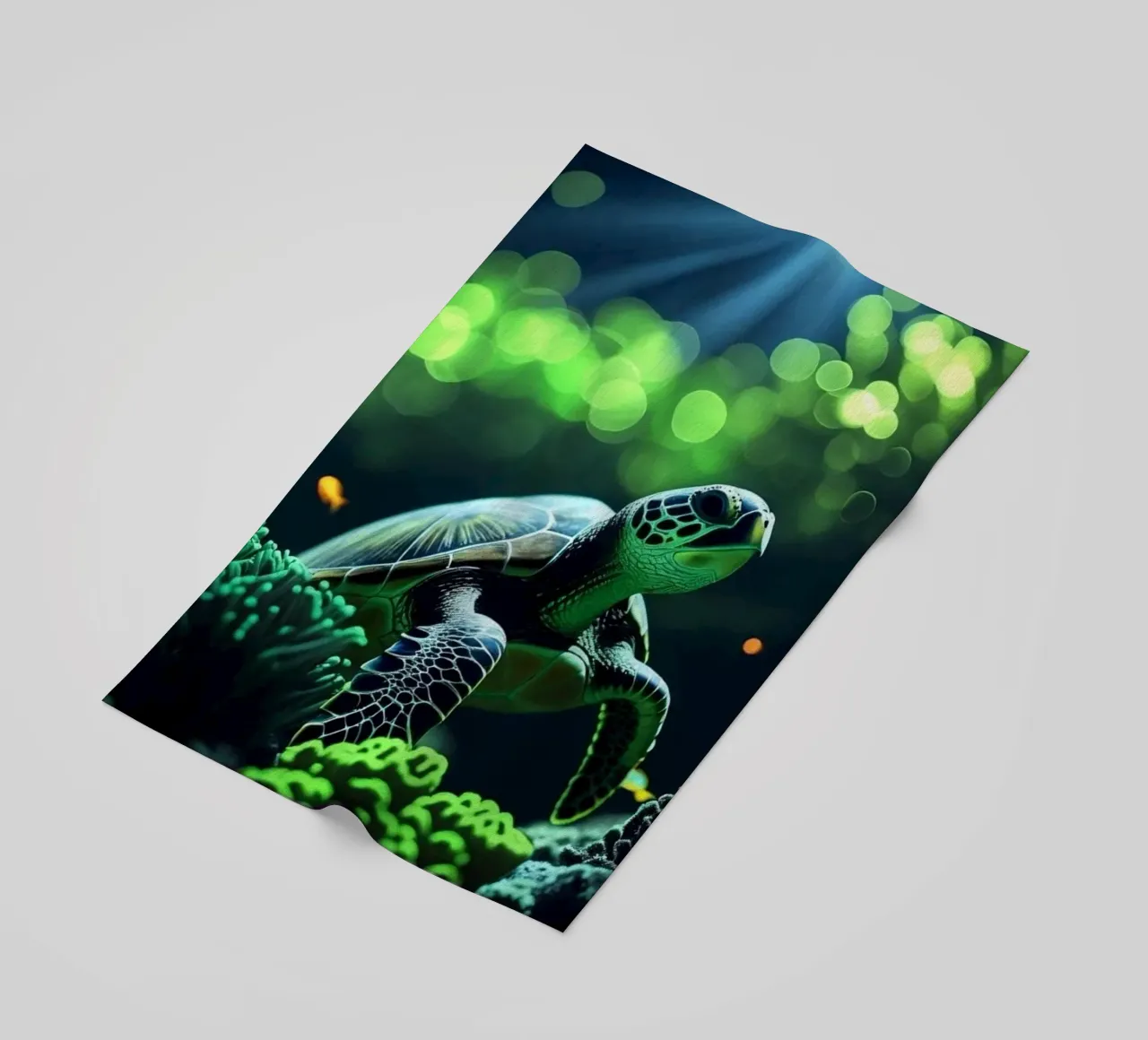 ✨🐢 Still Waters ✦ Turtle in Emerald Light 🌙 beach towel by LUMAQUA STUDIO