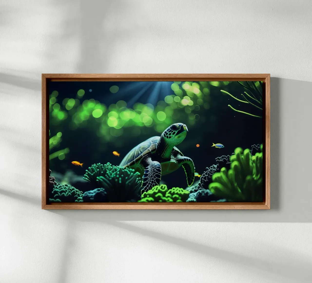 Stille Wasser ✦ Schildkröte in smaragdgrünem Licht Leinwand von lumaquastudio