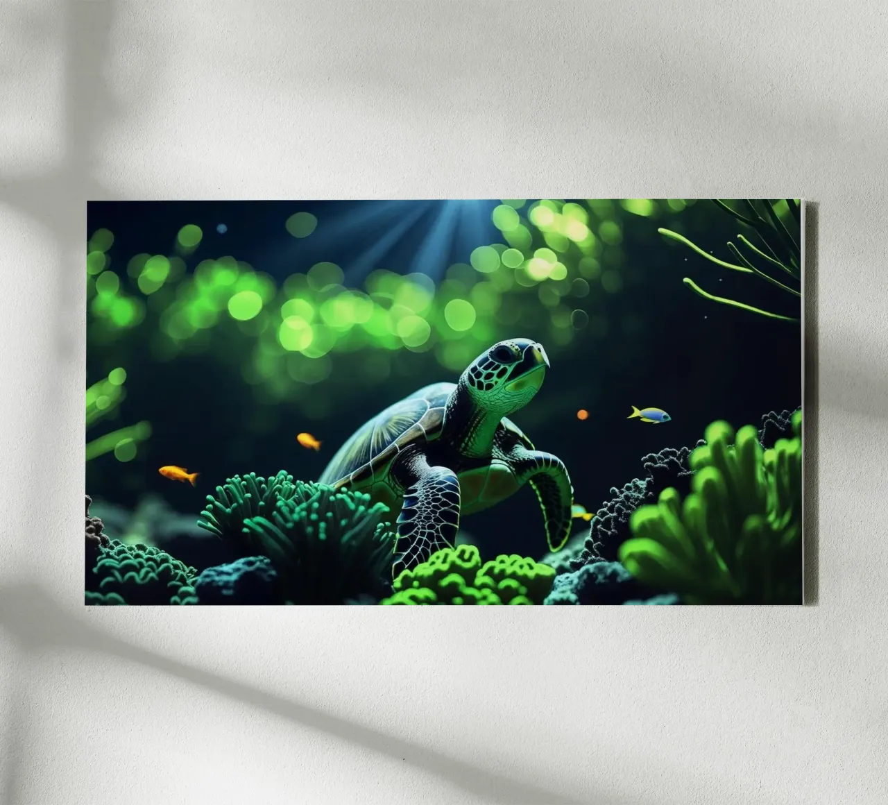 Stille Wasser ✦ Schildkröte in smaragdgrünem Licht Leinwand von lumaquastudio