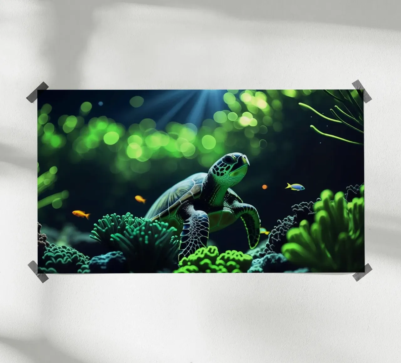 Still Waters ✦ Schildpad in smaragdgroen licht hahnemühle van lumaquastudio