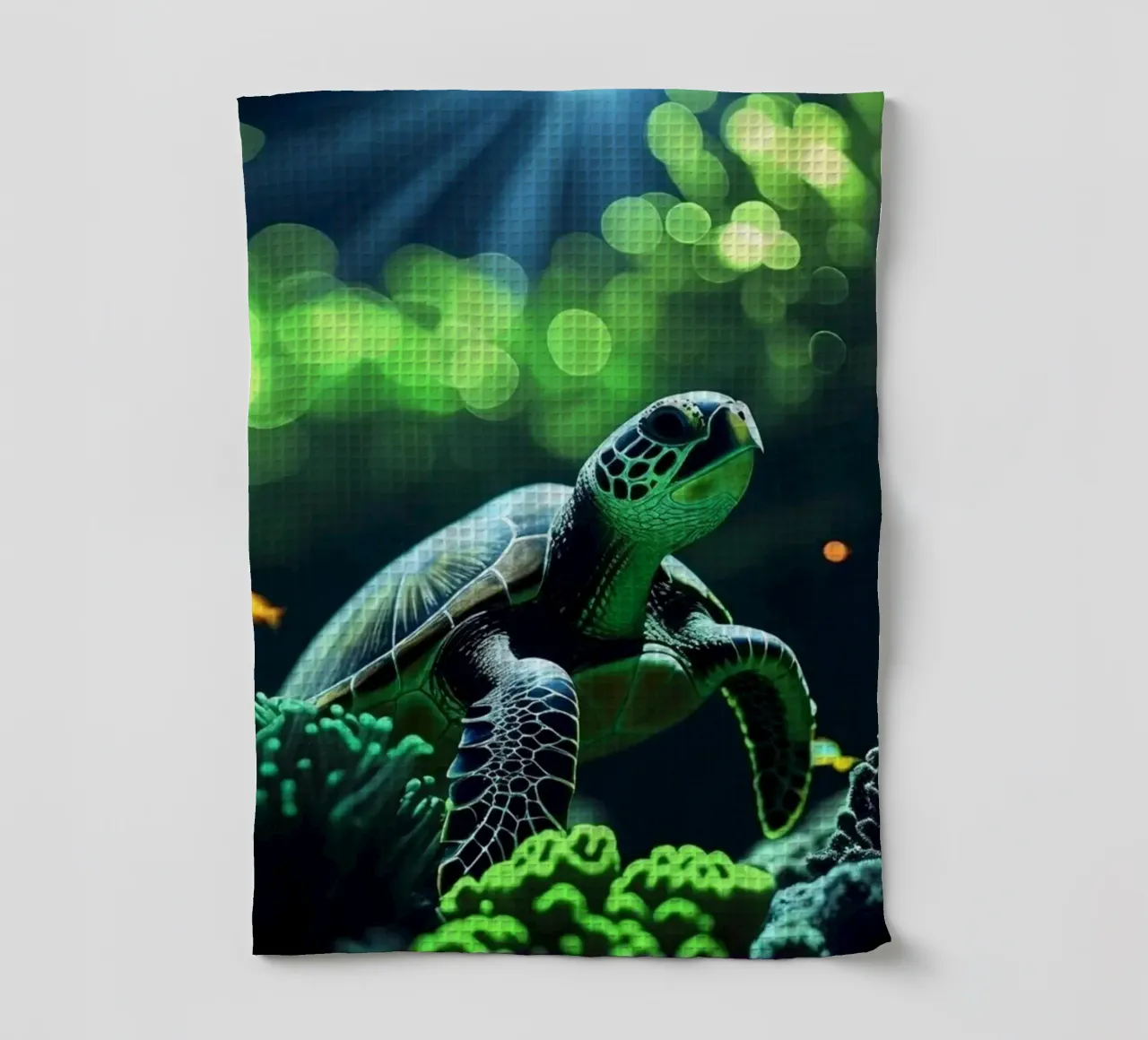 Eaux calmes ✦ Tortue dans la lumière d'émeraude torchon de lumaquastudio