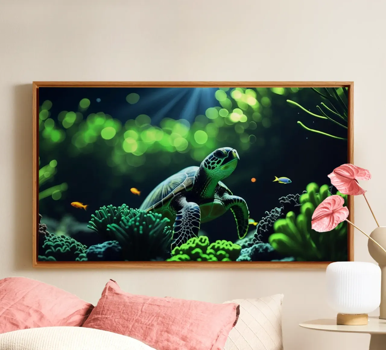 Still Waters ✦ Schildpad in smaragdgroen licht canvas van LUMAQUA ✦ STUDIO
