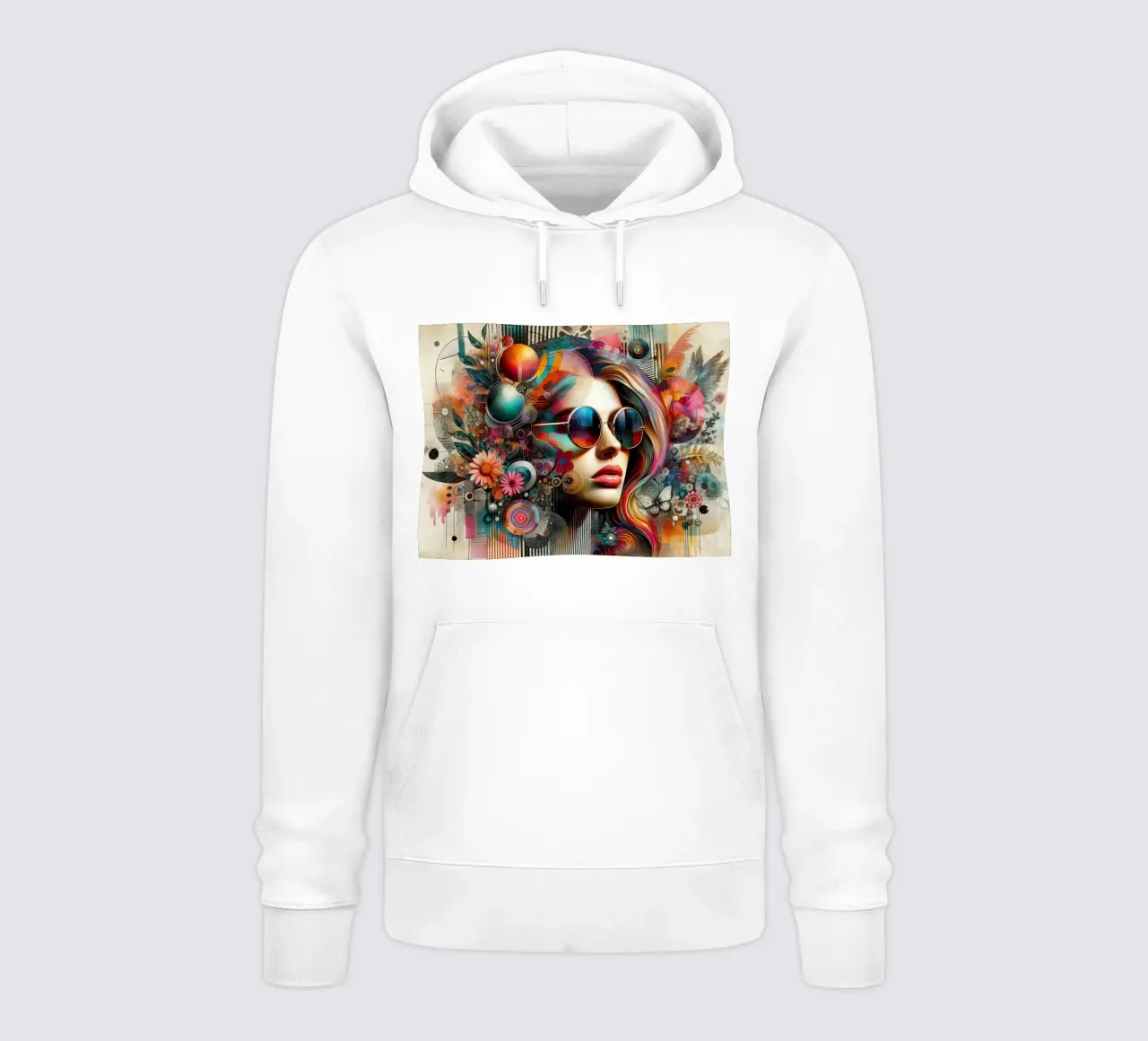 Kleurrijk portret met abstracte bloemenelementen hoodie van ARTVI-SHOP