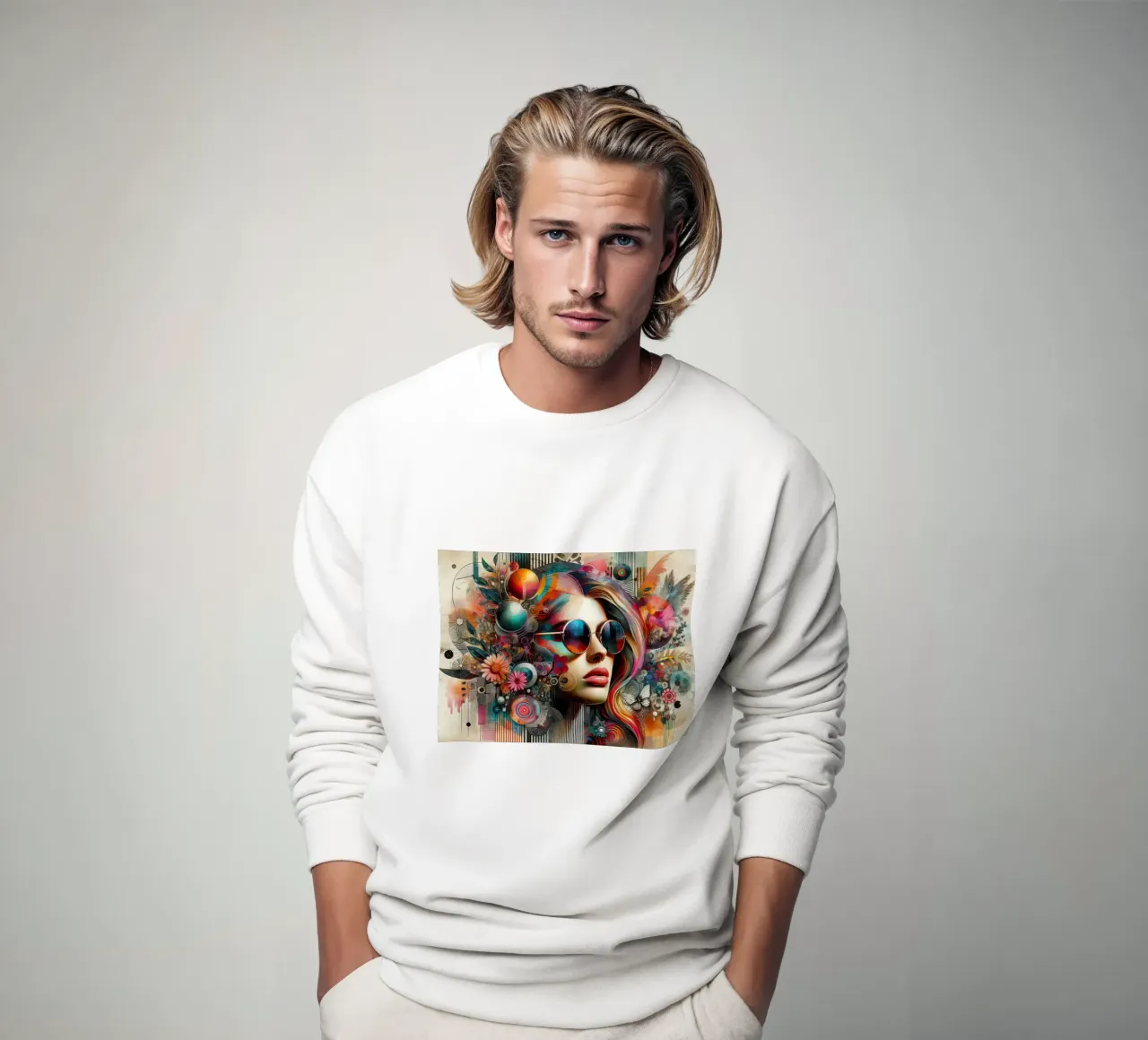 Kleurrijk portret met abstracte bloemenelementen sweatshirt van ARTVI-SHOP