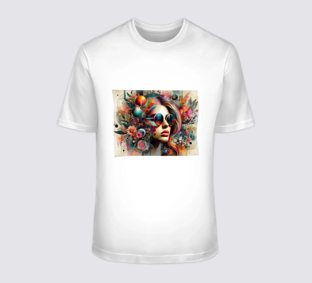 Ritratto colorato con elementi floreali astratti t-shirt da ARTVI-SHOP