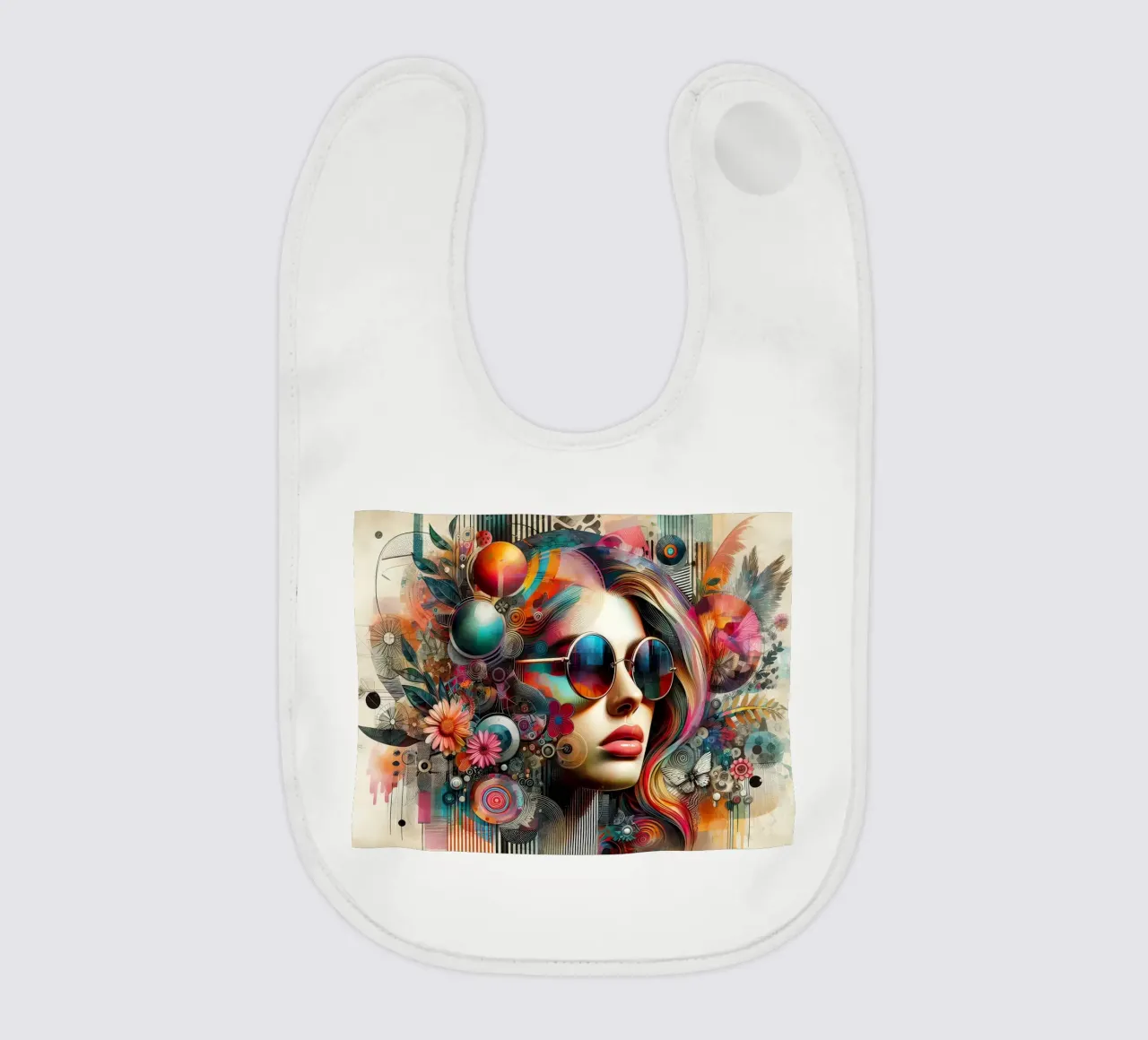 Ritratto colorato con elementi floreali astratti bavaglino da 🎁 NOBELART