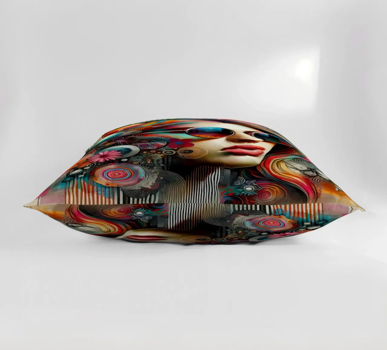 Ritratto colorato con elementi floreali astratti cuscino da ARTVI-SHOP