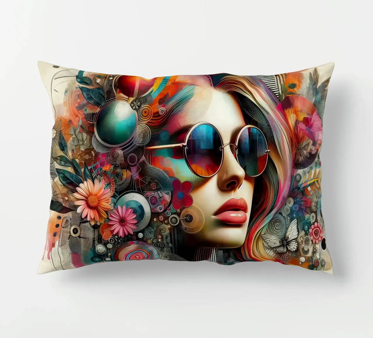 Ritratto colorato con elementi floreali astratti cuscino da ARTVI-SHOP