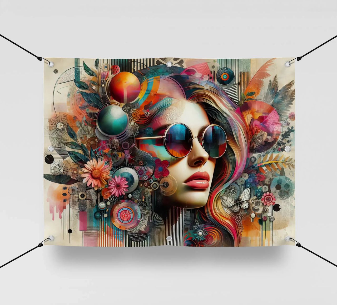 Buntes Porträt mit abstrakten floralen Elementen PVC Plane von ARTVI-SHOP