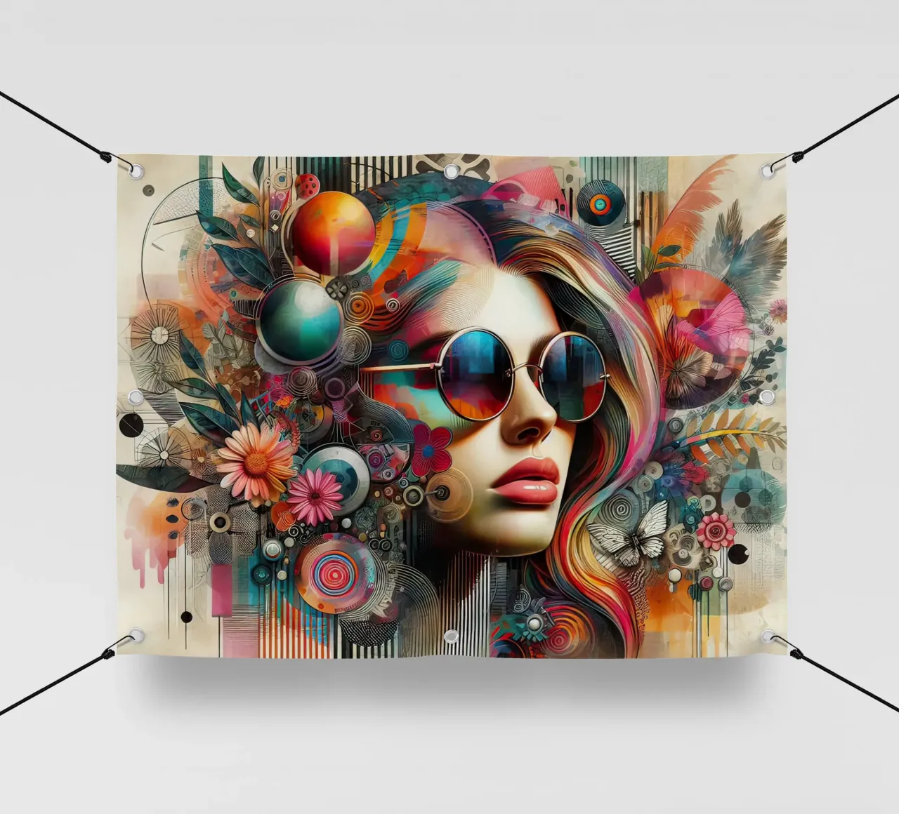 Ritratto colorato con elementi floreali astratti telo in pvc da ARTVI-SHOP