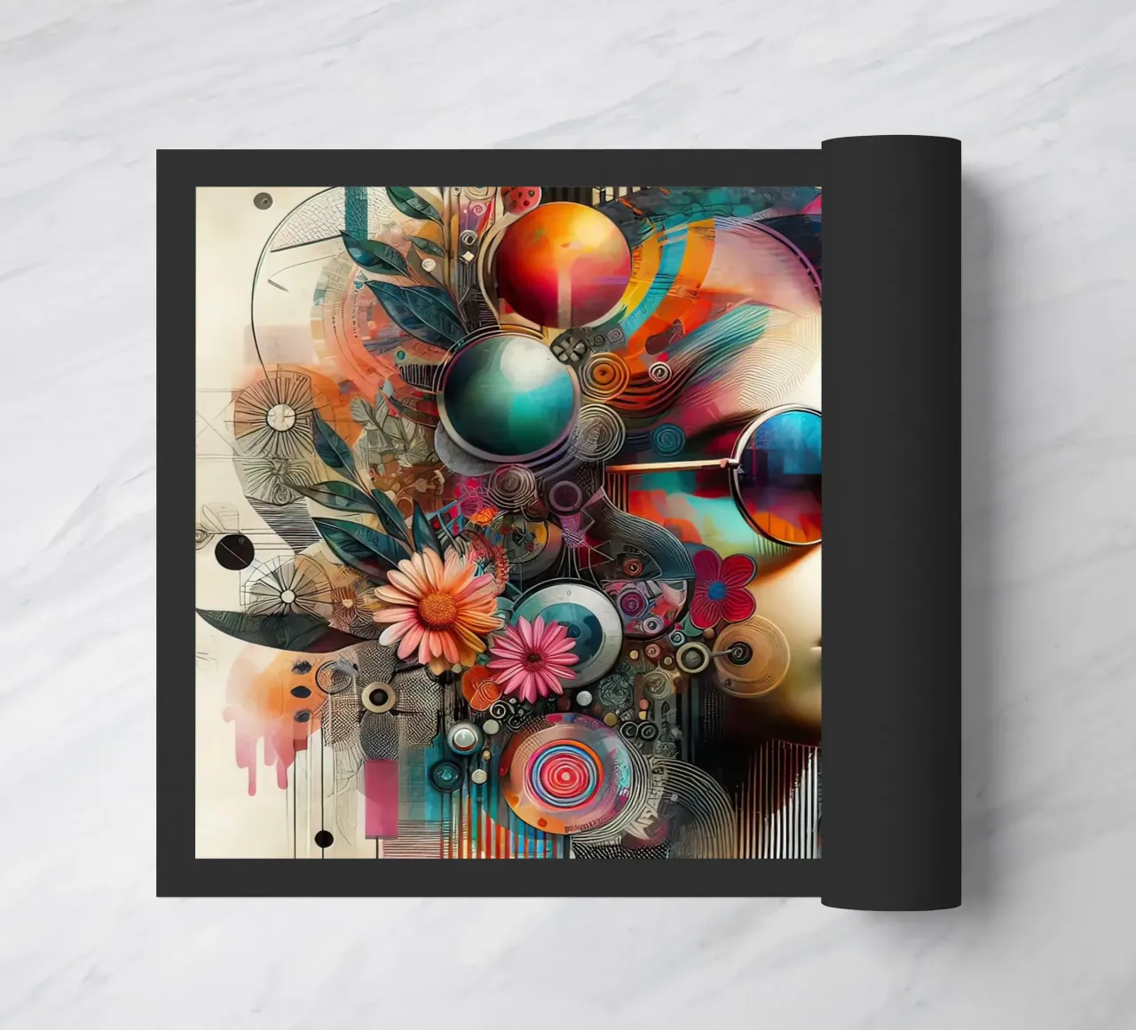 Ritratto colorato con elementi floreali astratti zerbino da ARTVI-SHOP